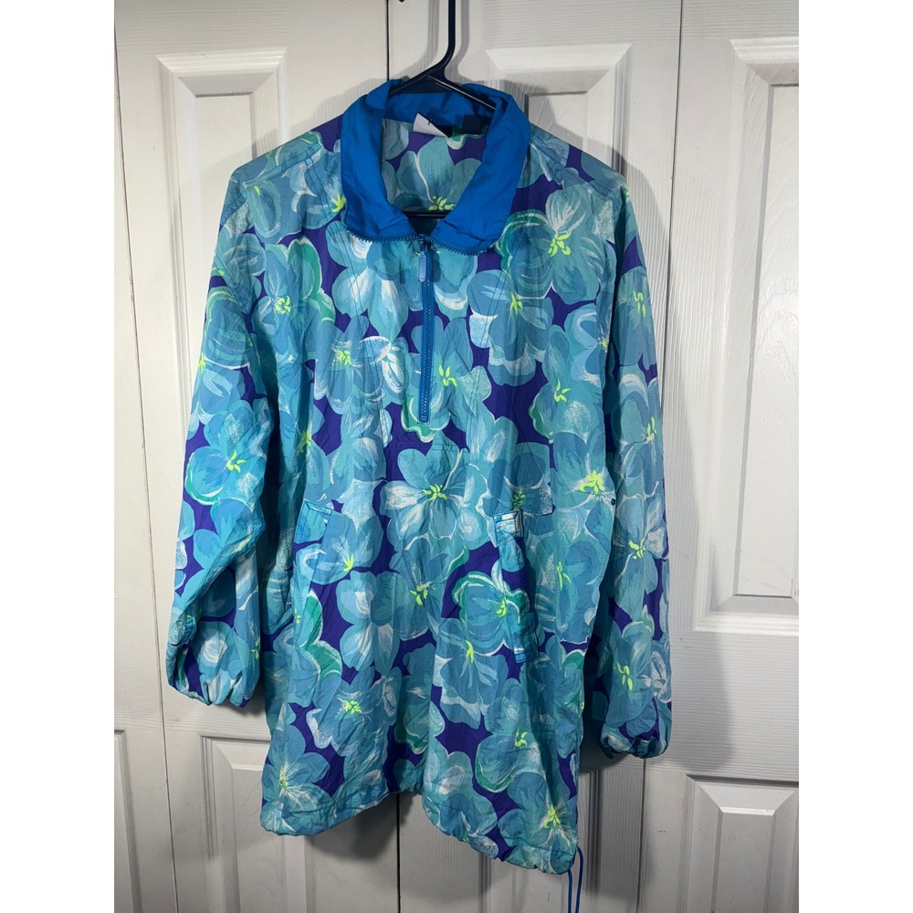 Lizsport Floral Print Pullover Jacket Anorak Windbreaker Blue Spring Summer‎ L - Picture 2 of 8